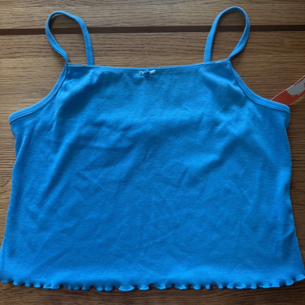 Colsie Blue Heart Pointelle Cami Top Lettuce Edge Ribbon Rose XL Womens